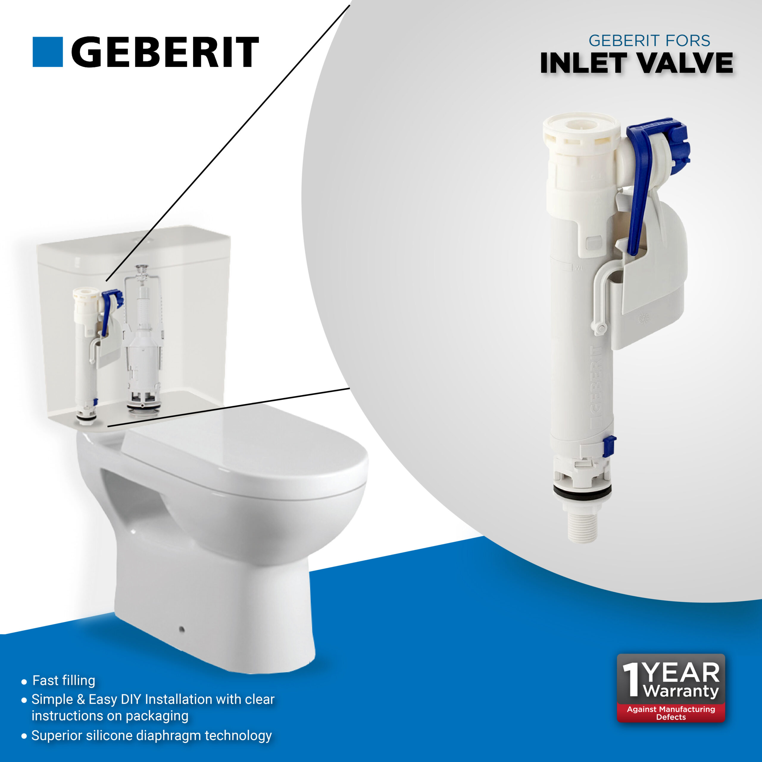 GEBERIT FORS GBIV1001 Inlet Valve, Toilet Spare Parts, Replacement Cistern Spares Kit ePakai